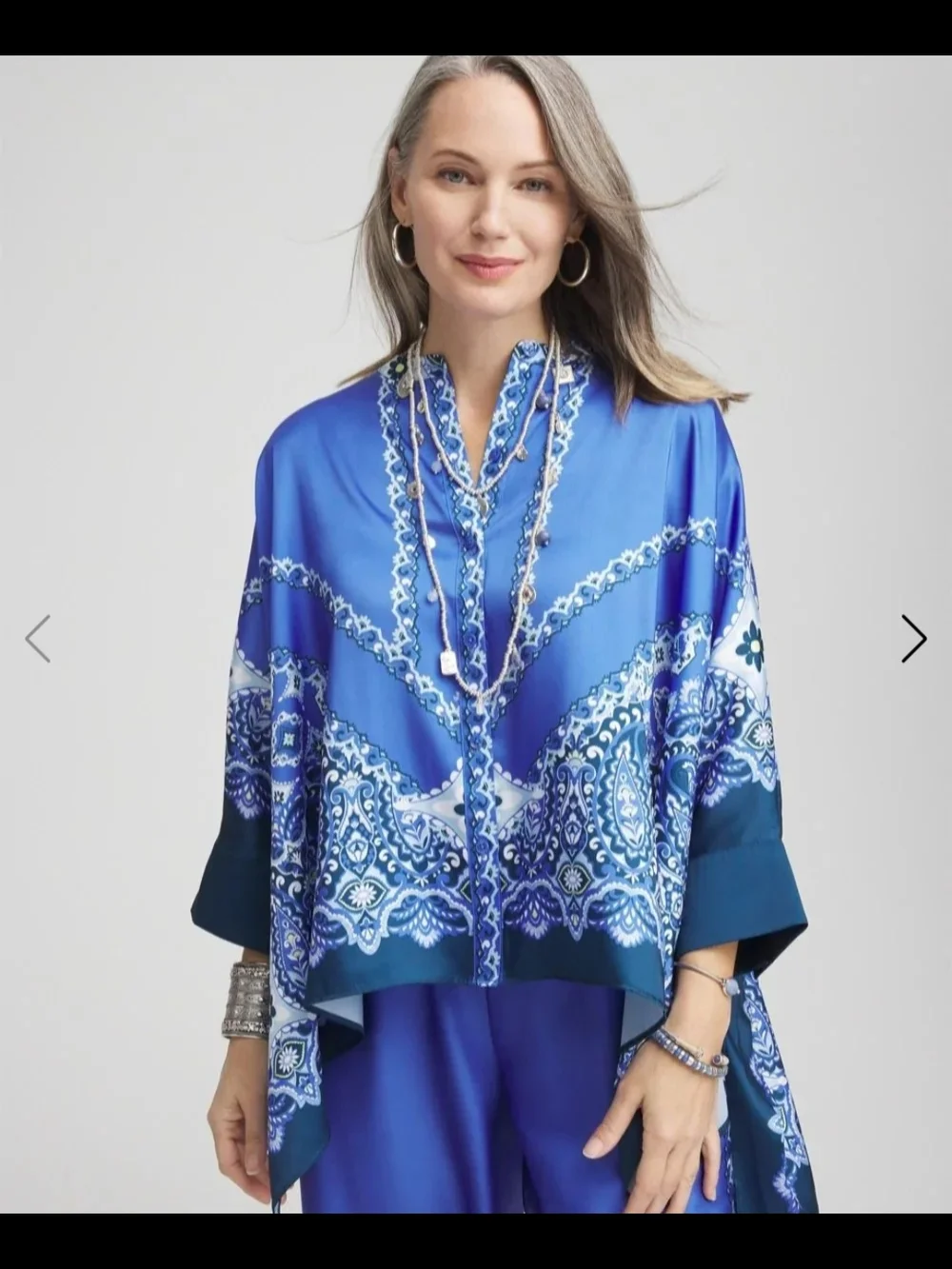 🔥Chico's Blue Printed Paisley Tunic Kimono Poncho Top & FREE GIFT L-XL - Picture 4 of 16